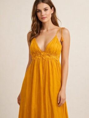 Forever 21 Mustard Yellow Maxi Dress with Floral Waist